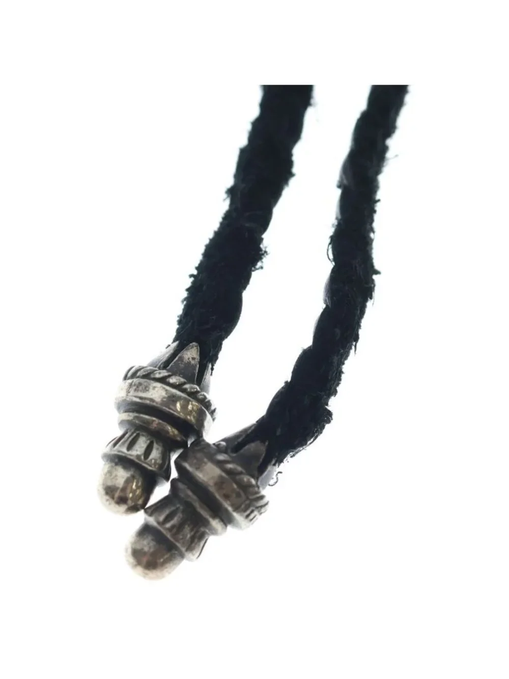 Chrome Hearts CH Crs Sml CL Small CH Cross Leather Braid Necklace Silver Black